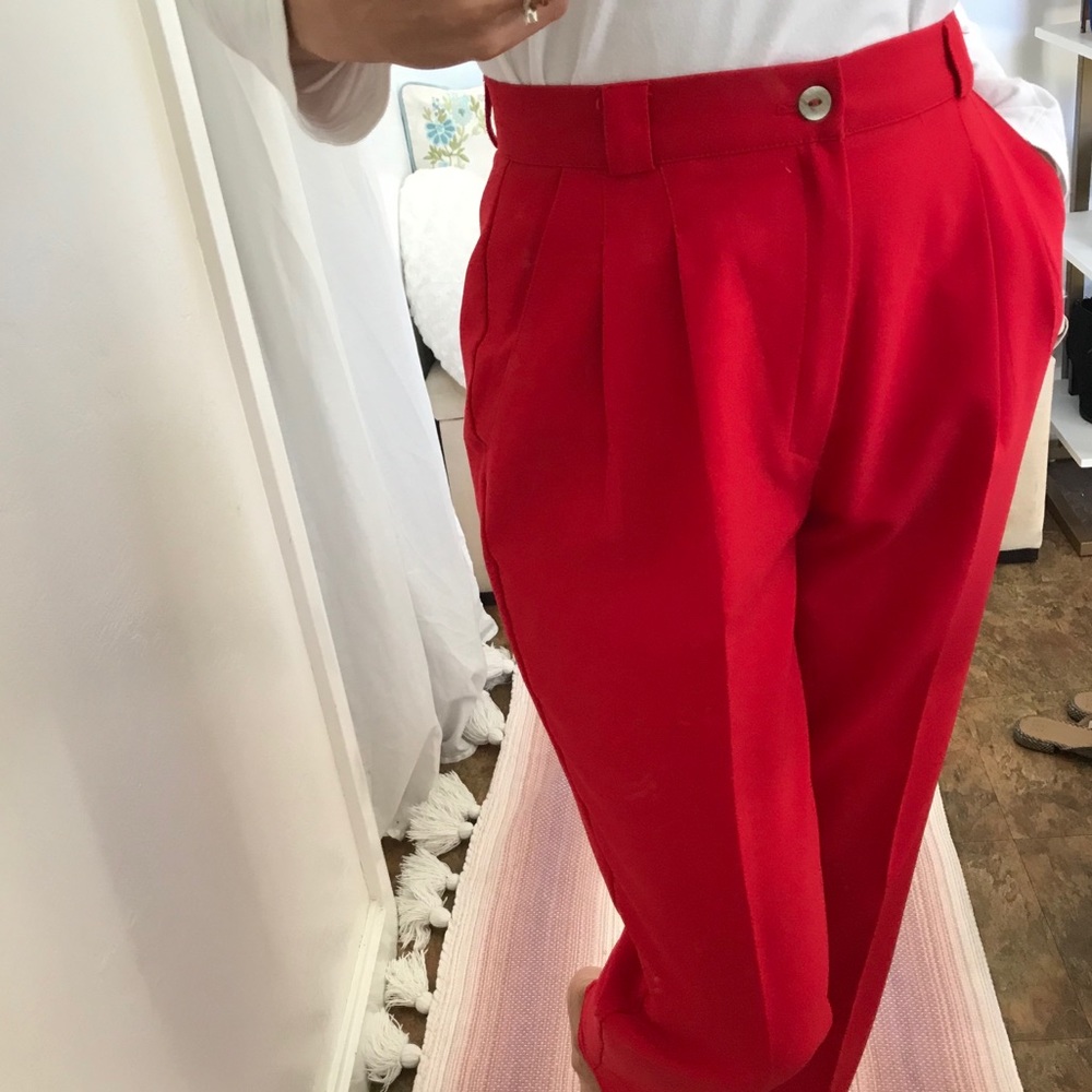 High-Rise Red Pleated Trousers
